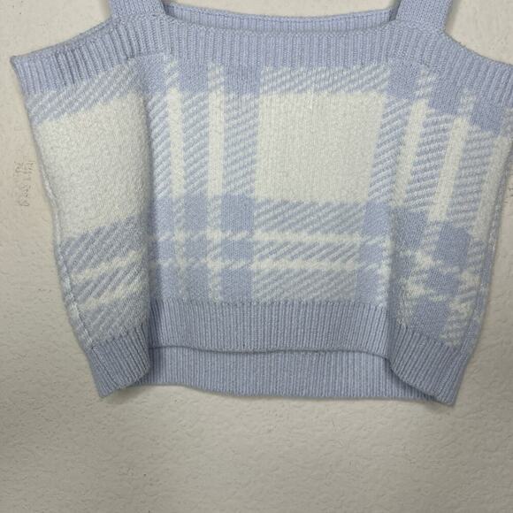 Hollister Cropped Blue and White Plaid Knit Tank Sz S - Picture 6 of 8